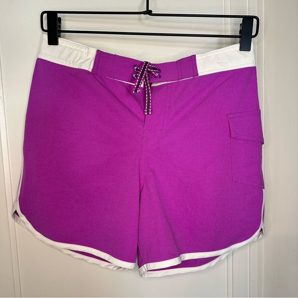 L.L. Bean Magenta Athletic Board Swim Shorts with White Trim UPF 50